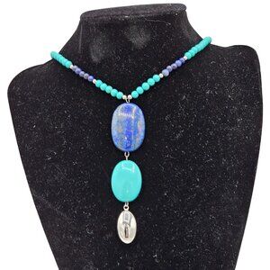 Elements Beaded Necklace With Lapis Blue Turquoise Gemstones Sterling Silver NWT